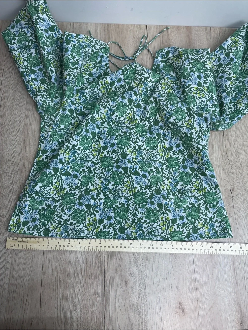 J.Crew Tie-Back Stretch Cotton Poplin-blend Top Blouse Fete Floral Green Sz. 14 - Picture 11 of 15